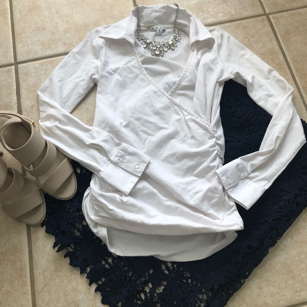 CAbi White Wrap Blouse